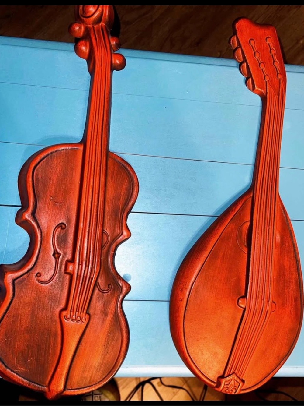 Vintage 1960`s Royal Cast Metal Violin and Mandolin Wall Art Set- Original Paint